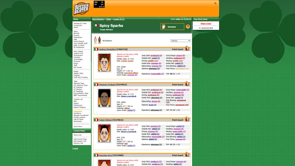 The roster on the old site