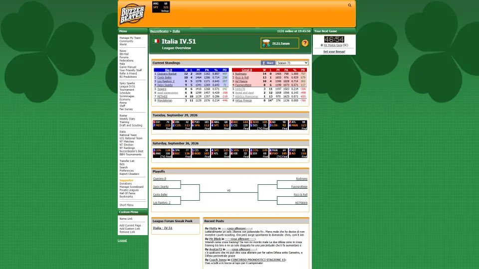 A league’s standings on the old site