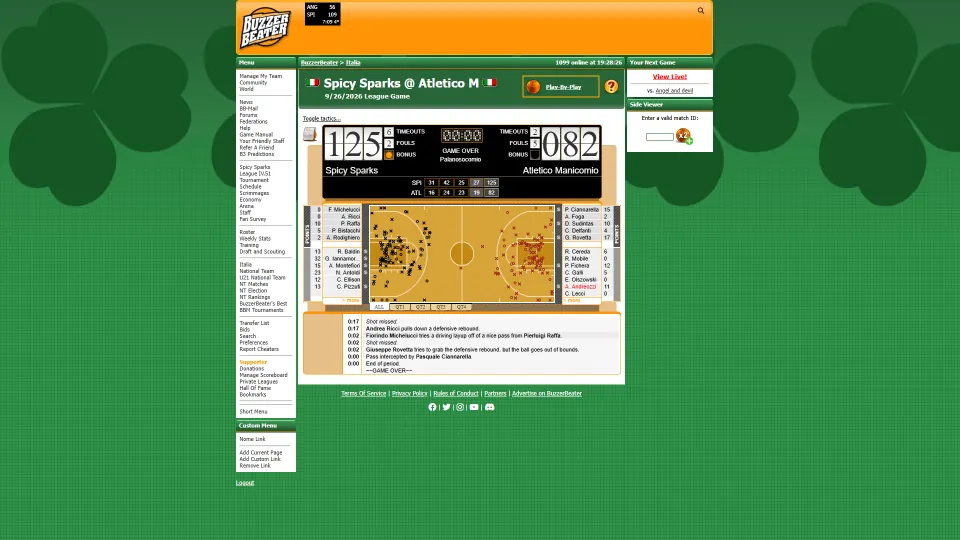 The match viewer on the old site